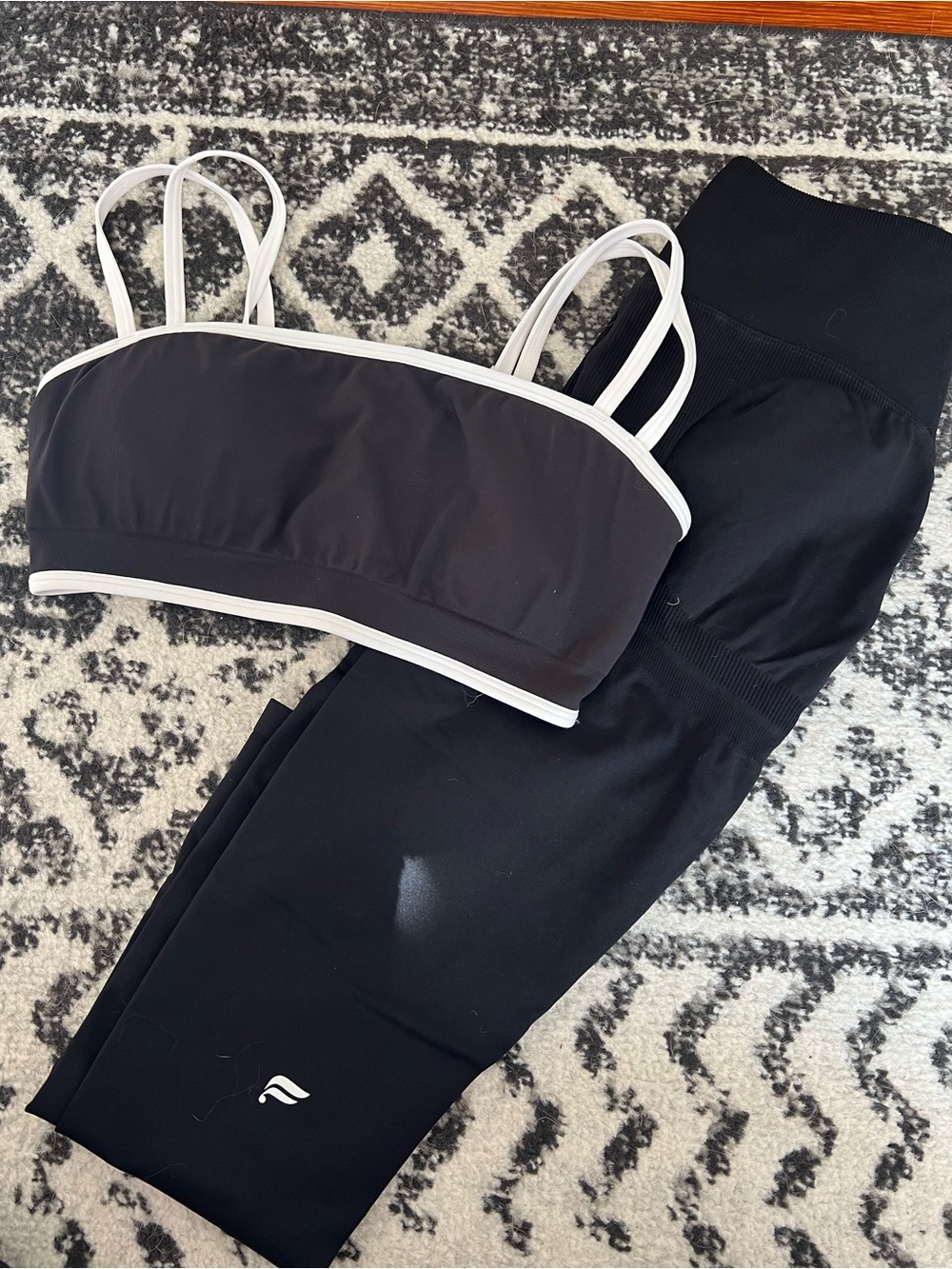 Fabletics Black Sports Bra & Leggings Set with White Trim